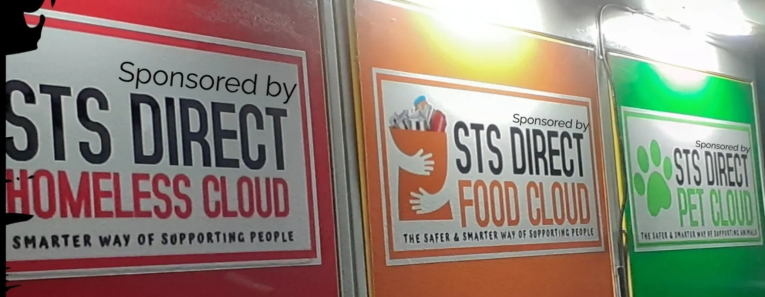 A collage of food and pet supplies, representing the support offered.